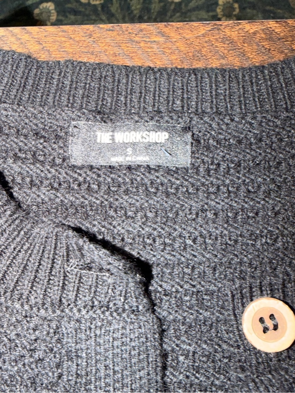 Workshop Republic Clothing Black Knit Vest with Wooden Buttons